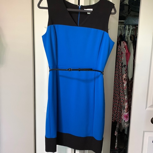 New York & Company Dresses & Skirts - New York & Co royal blue and black fitted dress w belted waist, zipper back sz10